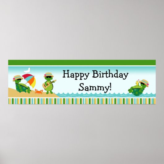 Turtle Luau Birthday Party Banner 40x12 Poster (Vorne)