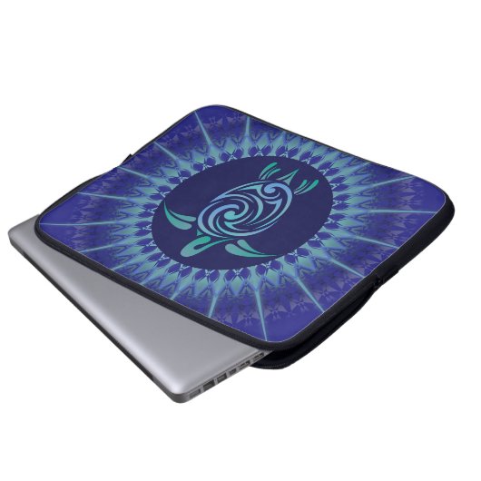 Turtle Mandala Dark Blue Laptopschutzhülle (Vorne Knopf)