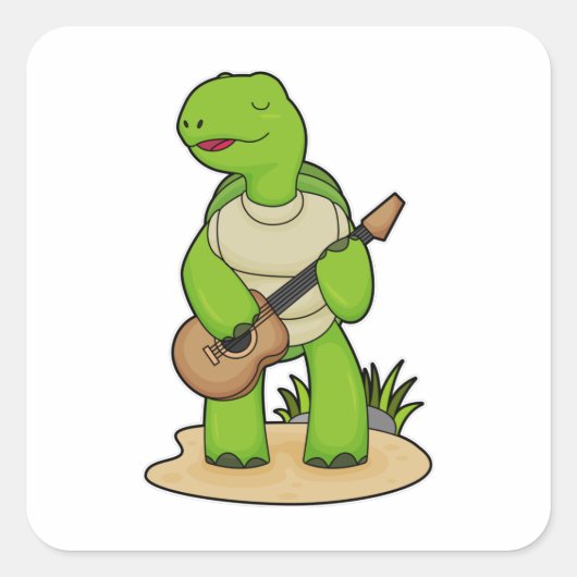 Turtle Musician Gitarre Quadratischer Aufkleber (Vorderseite)