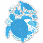 Turtle Ocean Reef Cool Blue Aufkleber (Vorderseite)
