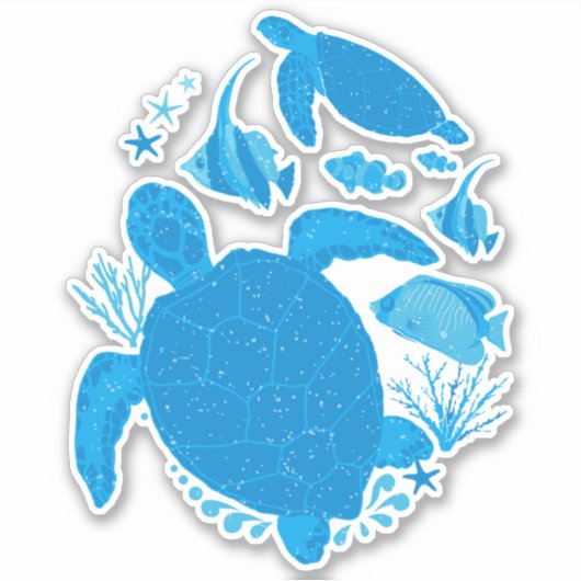 Turtle Ocean Reef Cool Blue Aufkleber (Vorderseite)