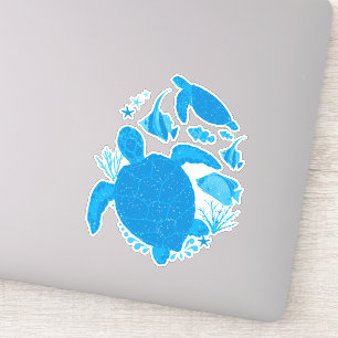 Turtle Ocean Reef Cool Blue Aufkleber