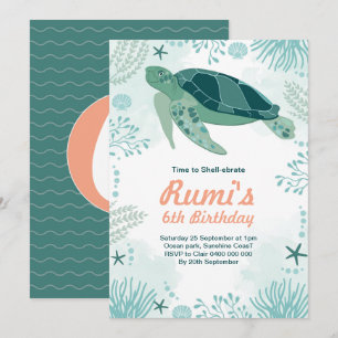 Turtle Ocean Under the Sea Theme Geburtstag Einladung