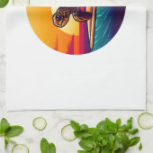 Turtle on Surfboard Sunset Geschirrtuch (Gefaltet)