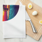 Turtle on Surfboard Sunset Geschirrtuch (Viertel Falte)