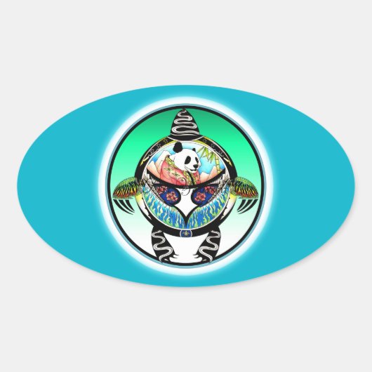 Turtle Panda Ovaler Aufkleber (Vorderseite)