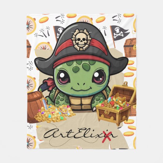 Turtle Pirate Money Fleecedecke (Vorderseite)