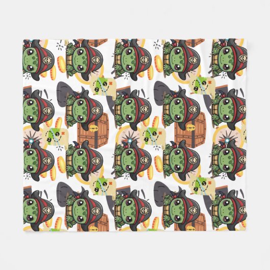 Turtle Pirate Money Pattern Fleecedecke (Vorderseite (Horizontal))
