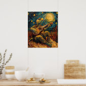 Turtle Playing Gitarre Außenposter Poster (Küche)
