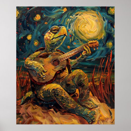 Turtle Playing Gitarre Außenposter Poster (Vorne)
