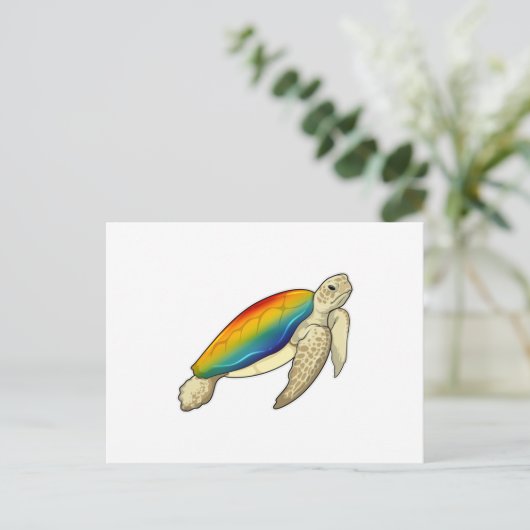 Turtle Rainbow Postkarte (Stehend Vorderseite)