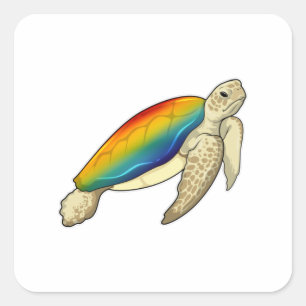 Turtle Rainbow Quadratischer Aufkleber