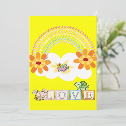 Turtle Rainbow Yellow Liebe Einladung (Stehend Vorderseite)