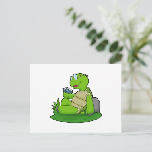 Turtle Reading Book Postkarte (Stehend Vorderseite)