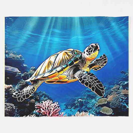 Turtle Reef Glow Design Fleecedecke (Vorderseite (Horizontal))