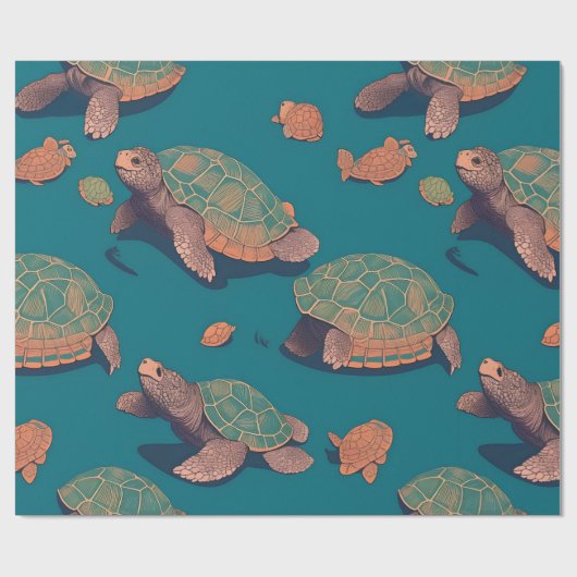 Turtle Retro Personalisiertes Muster Geschenkpapier (Flach)