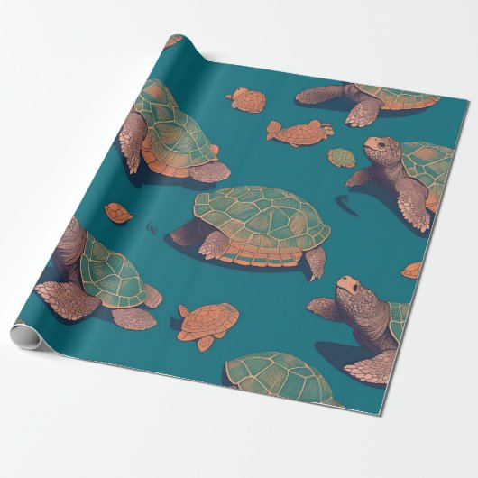 Turtle Retro Personalisiertes Muster Geschenkpapier (Ungerollt)