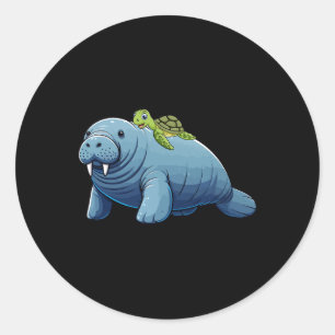 Turtle Riding Manatee Kostümsee Tier Leber Kind Runder Aufkleber