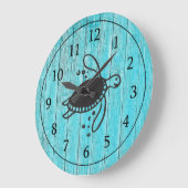Turtle Rustic Beach Türkis Holz Nautical Große Wanduhr (Winkel)