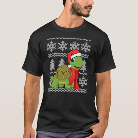 Turtle Santa Hat Scarf Ugly Christmas Sweater Holi T-Shirt (Vorderseite)