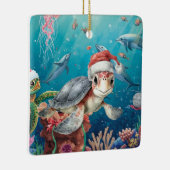 Turtle Santa Hat Under the Sea Christmas Party  Keramikornament (Rechts)