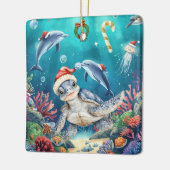 Turtle Santa Hat Under the Sea Christmas Party Keramikornament (Links)