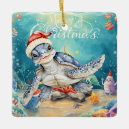 Turtle Santa Hat Under the Sea Christmas Party Keramikornament