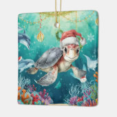 Turtle Santa Hat Under the Sea Christmas Party Keramikornament (Links)