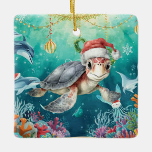Turtle Santa Hut Unter dem Meer Weihnachtsfeier Keramikornament