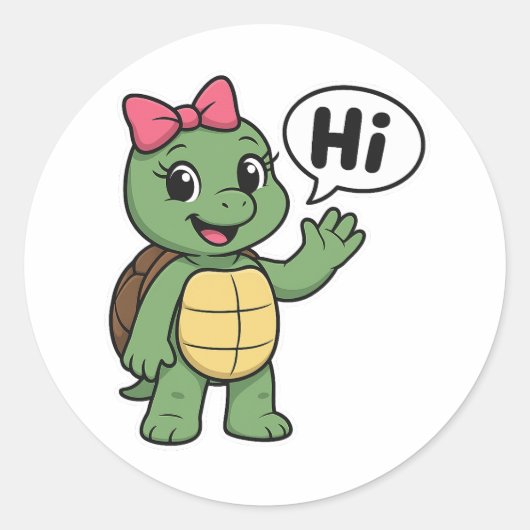 Turtle saying Hi Runder Aufkleber (Vorderseite)