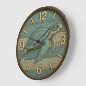 Turtle sea decor rustic coastal marine life große wanduhr (Winkel)