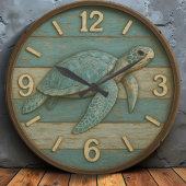 Turtle sea decor rustic coastal marine life große wanduhr
