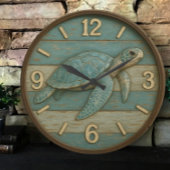 Turtle sea decor rustic coastal marine life große wanduhr