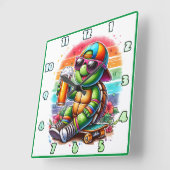 Turtle Skateboarder trinken ein Getränk im Freien Quadratische Wanduhr (Winkel)