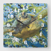Turtle Splatter Art Quadratische Wanduhr (Vorderseite)