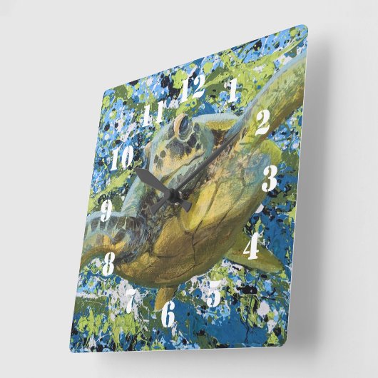 Turtle Splatter Art Quadratische Wanduhr (Winkel)