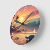 Turtle Starfish Beach Sunset Design 307 Runde Wanduhr (Winkel)