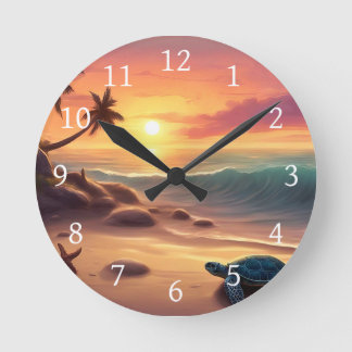 Turtle Starfish Beach Sunset Design 307 Runde Wanduhr