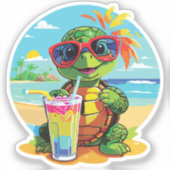 Turtle Sticker on the Beach with Sunglasses (Vorderseite)