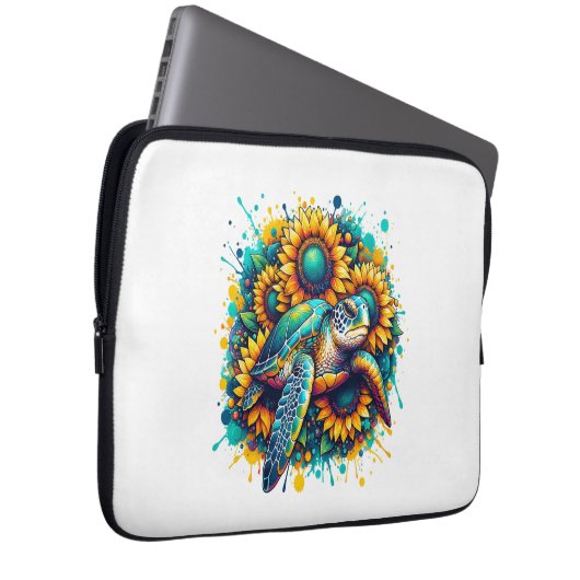 Turtle Sunflower Laptopschutzhülle (Vorne Rechts)