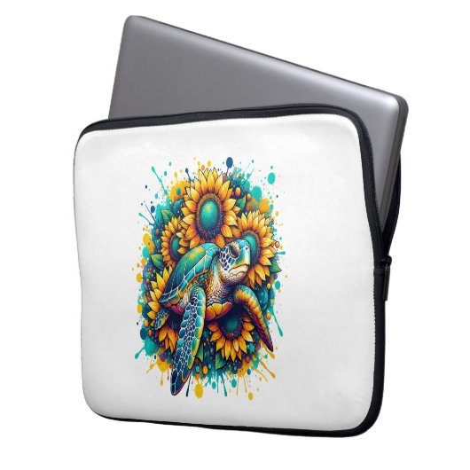 Turtle Sunflower Laptopschutzhülle (Vorderseite Links)