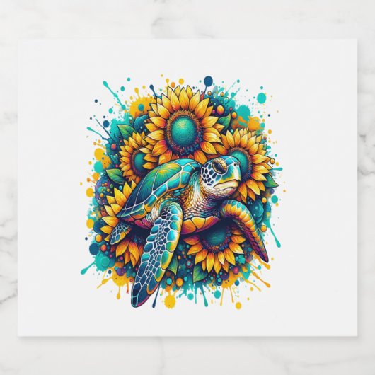 Turtle Sunflower Schaumweinetikett (Einzelnes Label)