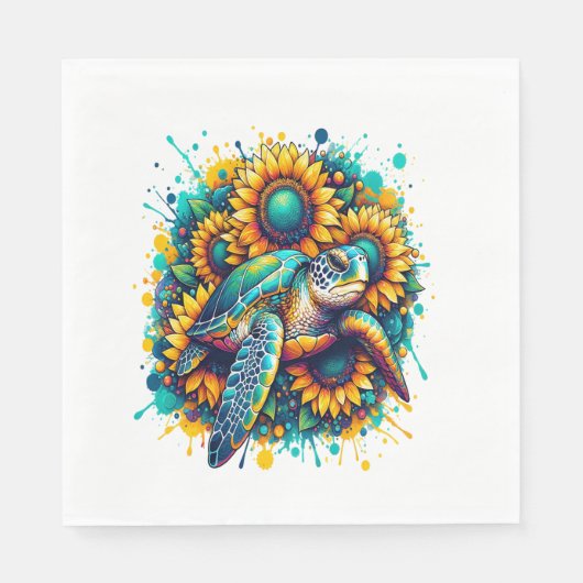 Turtle Sunflower Serviette (Vorderseite)