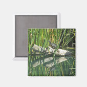 Turtle Sunning on Log mit Reflektionsfoto Magnet (Vorderseite/Rückseite)