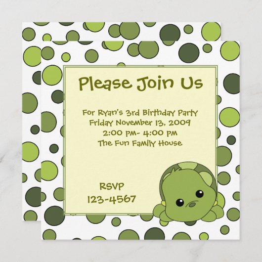 Turtle-Süsse Einladung (Vorne/Hinten)