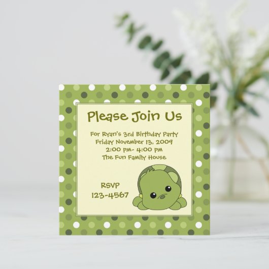 Turtle-Süsse Einladung (Stehend Vorderseite)