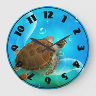Turtle Swimming Clock Große Wanduhr