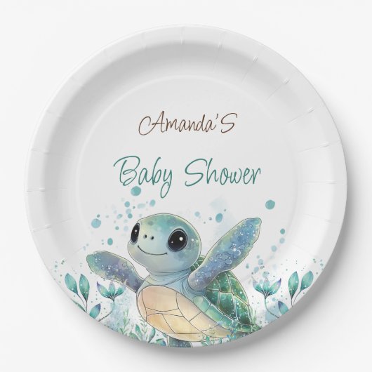 Turtle Themed Baby Dusche Pappteller (Vorderseite)