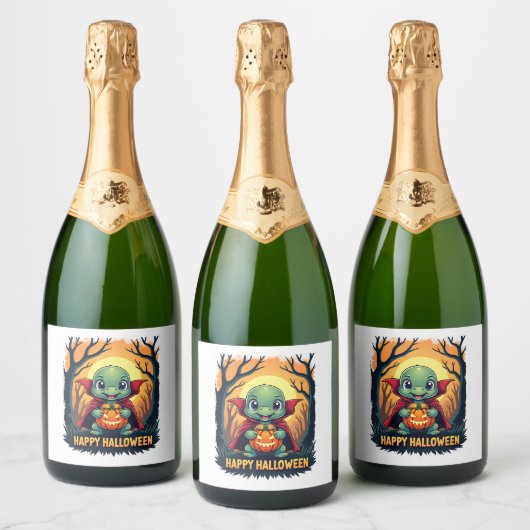 Turtle Tortoise Boo Vampire Trick Or Treat Hallowe Schaumweinetikett (Flaschen)