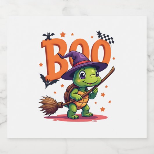 Turtle Tortoise Boo Witch Trick oder behandeln Hal Schaumweinetikett (Einzelnes Label)